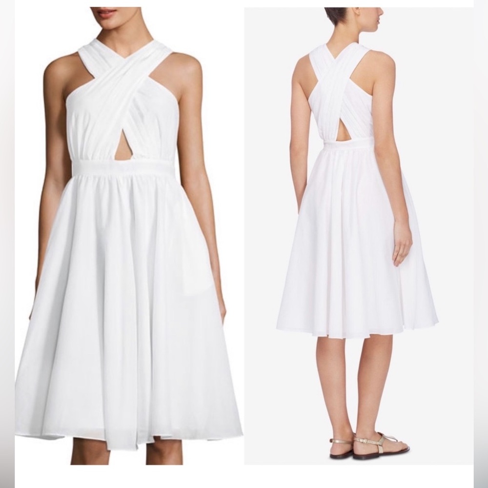 Catherine Malandrino Bleach White Annabeth Crisscross Silk Dress size 4